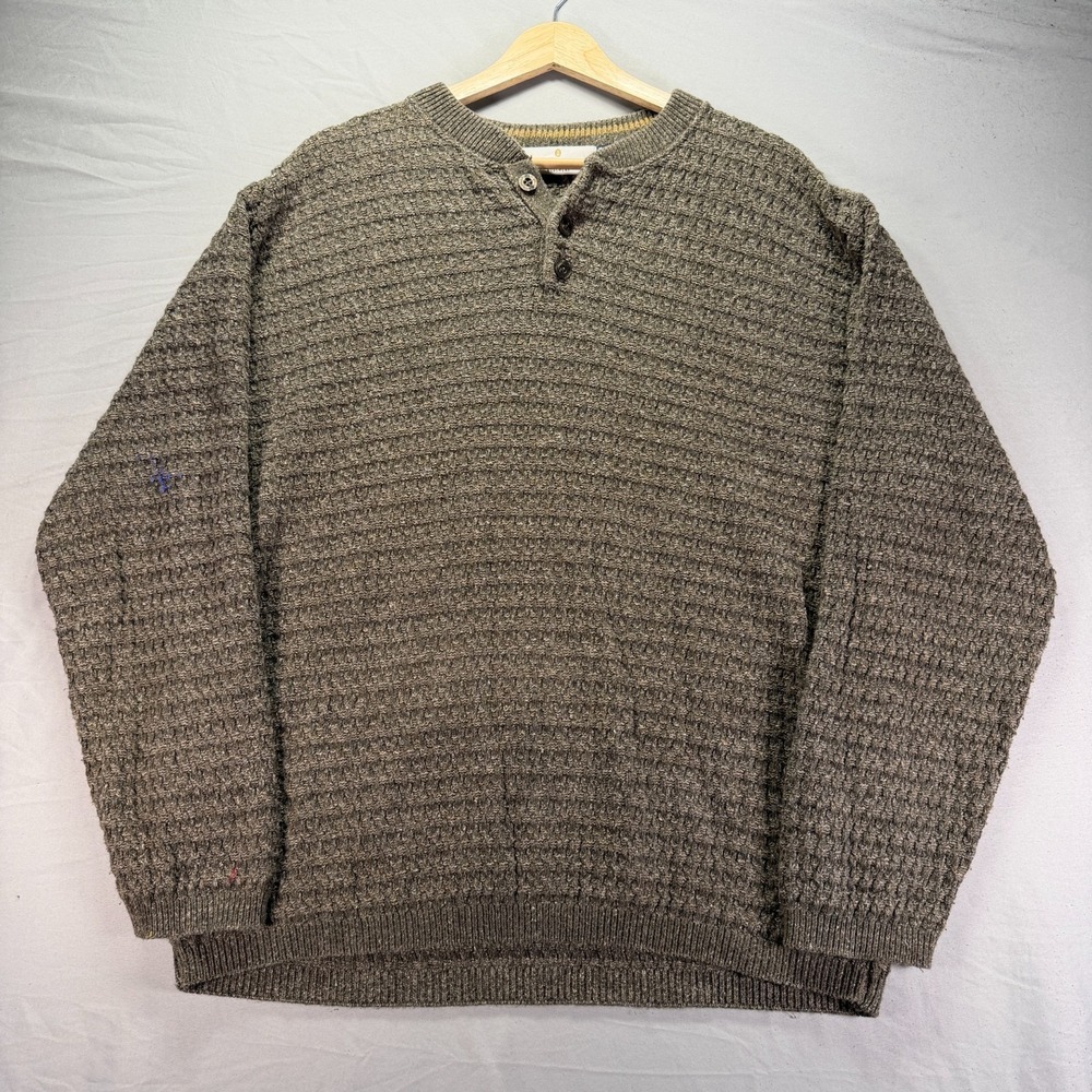 Vintage Grandpa Knit Sweater Men XL Chunky Bill Blass Cotton Henley Made in USA